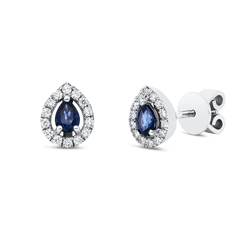 Ohrstecker 18 kt WG, 28 Brill. 0,17 ct, F-si, 2 Saphire 0,41 ct blau