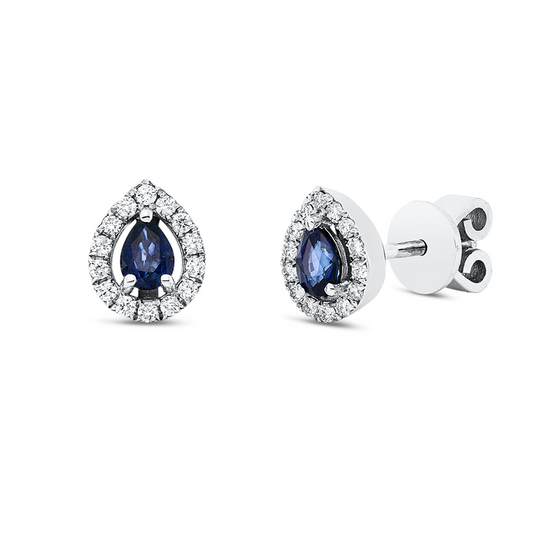 Ohrstecker 18 kt WG, 28 Brill. 0,17 ct, F-si, 2 Saphire 0,41 ct blau