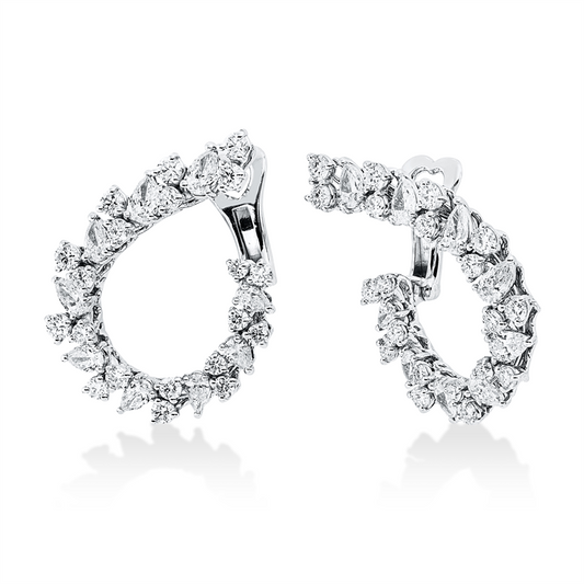 Creolen 18 kt WG, 12 Tropfen 1,16 ct, F-vsi, 6 Tropfen 0,88 ct, F-vsi, 40 Brill. 1,71 ct, F-si