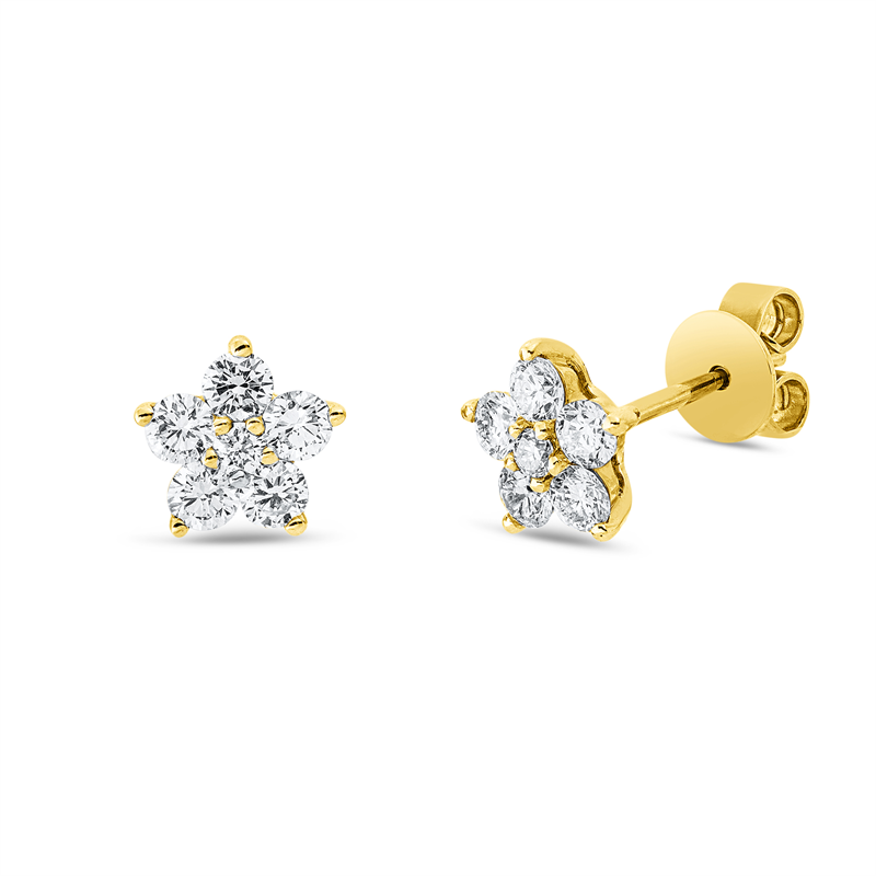 Ohrstecker 14 kt GG, 10 Brill. 0,64 ct, I-si, 2 Brill. 0,05 ct, I-si