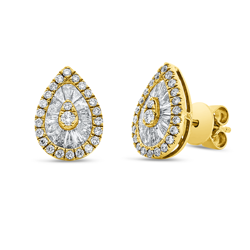 Ohrstecker 18 kt GG, 48 Brill. 0,32 ct, TW-si, 28 Trap. 0,45 ct, TW-si