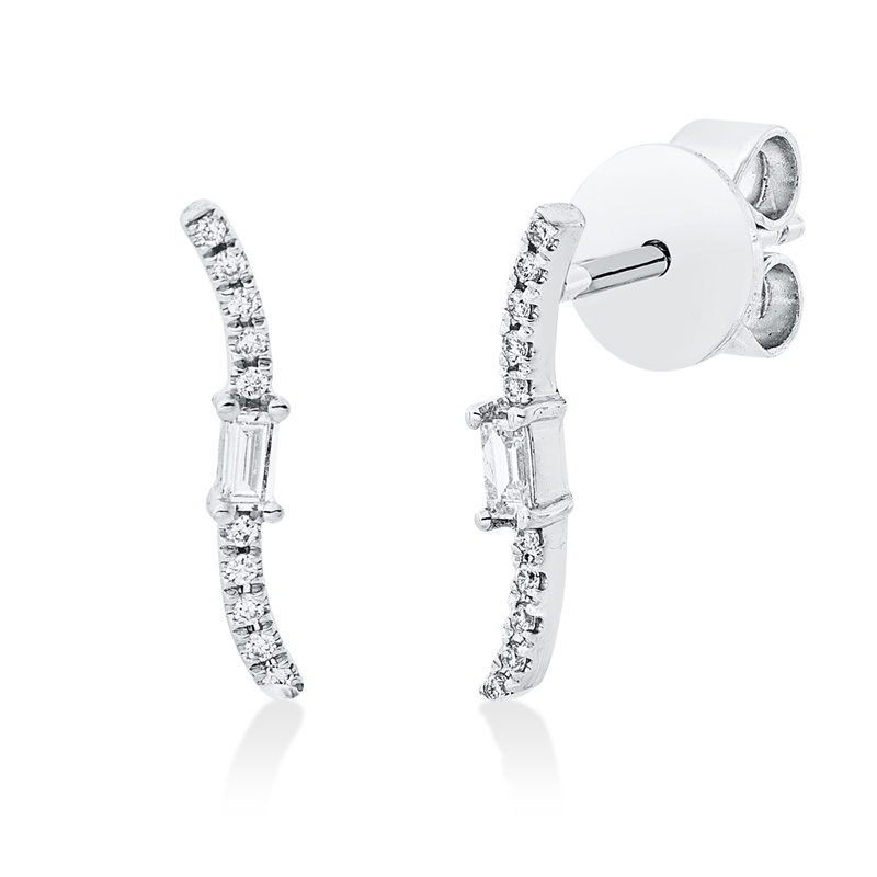 Ohrstecker 18 kt WG, 2 Bag. 0,05 ct, TW-si, 20 Brill. 0,04 ct, TW-si