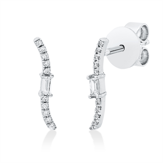 Ohrstecker 18 kt WG, 2 Bag. 0,05 ct, TW-si, 20 Brill. 0,04 ct, TW-si