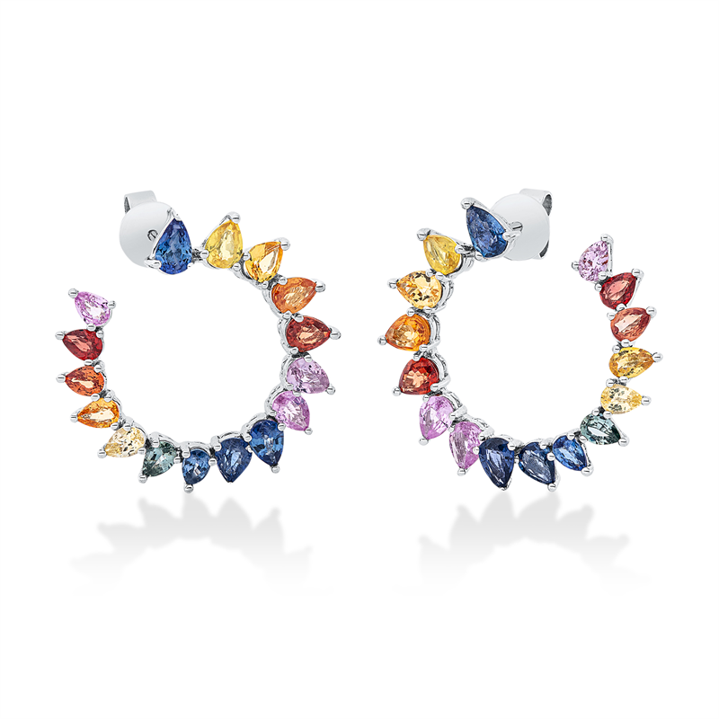 Ohrschmuck 18 kt WG, 32 Saphire 9,66 ct fancy