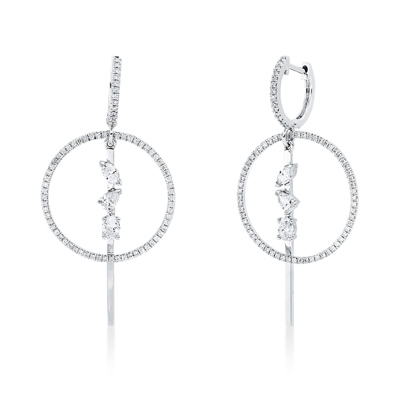 Ohrschmuck 14 kt WG, 2 Oval 0,26 ct, TW-vsi, 2 Tropfen 0,17 ct, 2 Nav.0,14 ct, 152 Brill.0,38 ct, TW-si