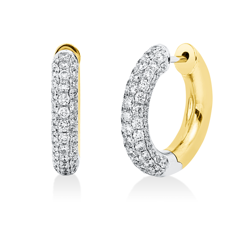 Creolen 14 kt WG+GG, 74 Brill. 0,89 ct, TW-si, 52 Brill. 0,35 ct, TW-si