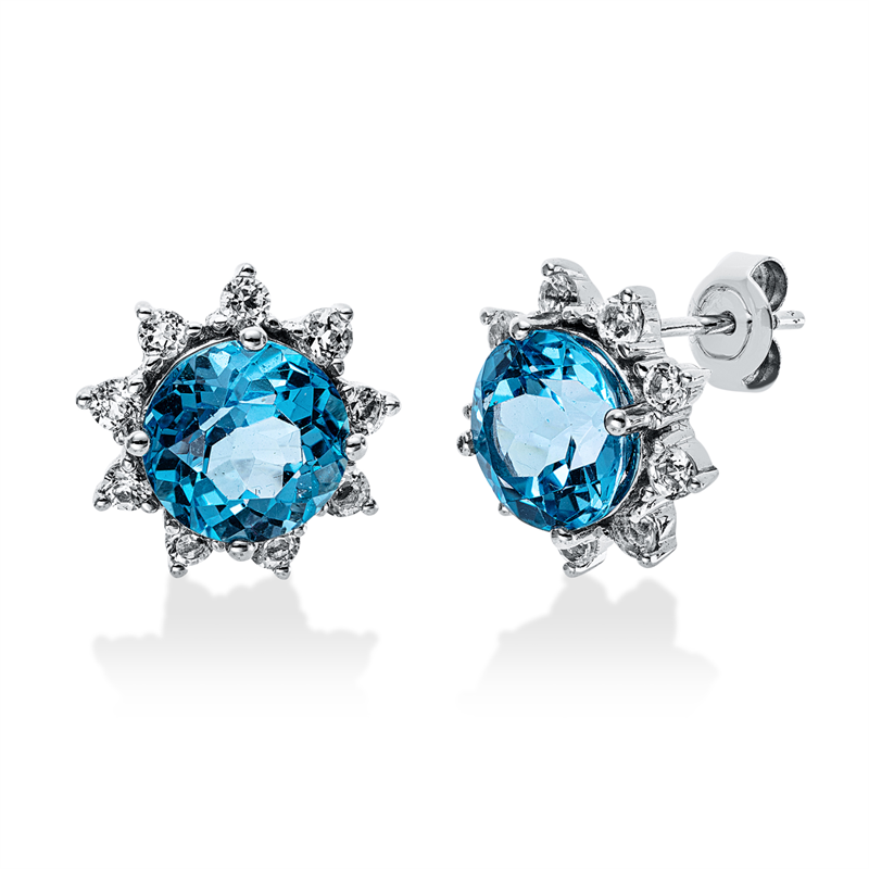 Ohrstecker 18 kt WG, 2 Topase 5,04 ct blau, 18 Topase 0,78 ct weiß