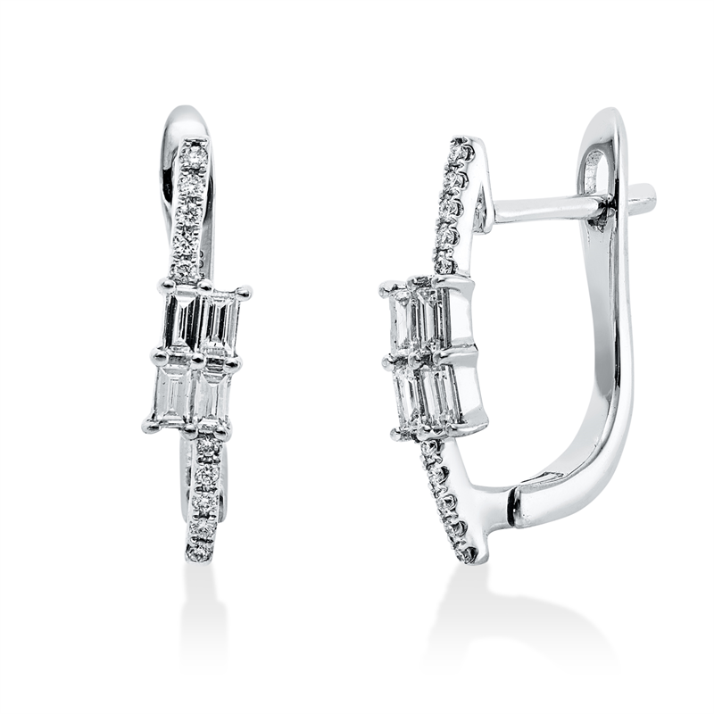 Creolen 18 kt WG, 20 Brill. 0,05 ct, TW-si, 8 Bag. 0,20 ct, TW-si