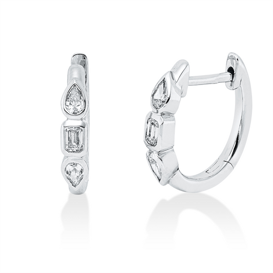 Ohrhänger 18 kt WG, 2 Sm.schliff 0,14 ct, TW-si, 4 Tropfen 0,20 ct, TW-si