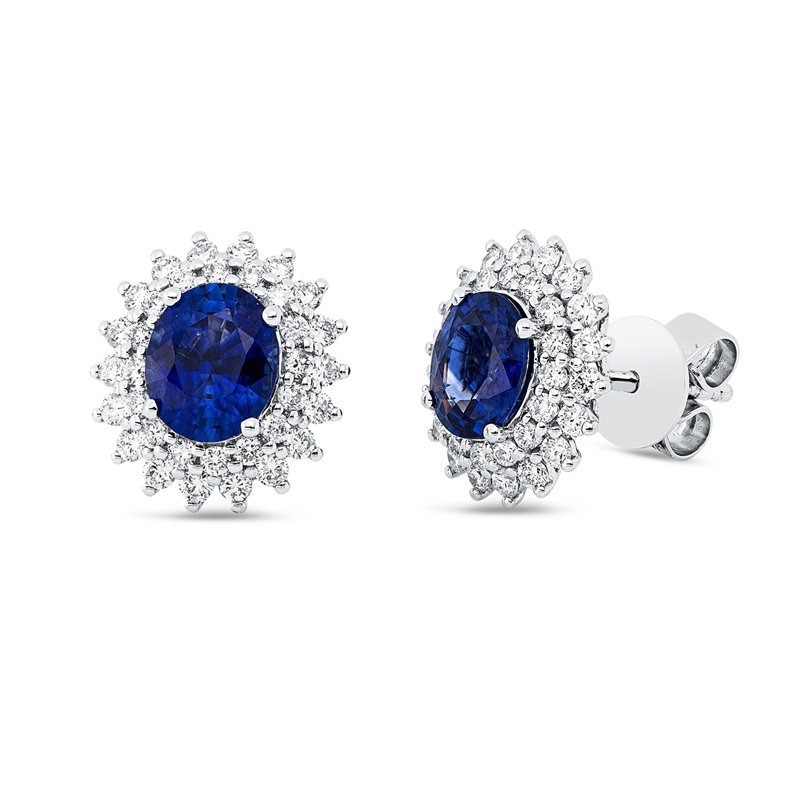 Ohrstecker 18 kt WG, 68 Brill. 0,58 ct, TW-si, 2 Saphire 1,52 ct blau