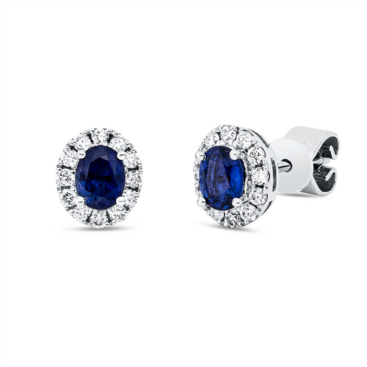 Ohrstecker 18 kt WG, 24 Brill. 0,20 ct, TW-si, 2 Saphire 0,65 ct blau