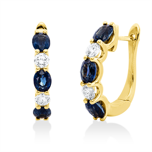 Creolen 18 kt GG, 4 Brill. 0,52 ct, TW-si, 6 Saphire 2,66 ct blau
