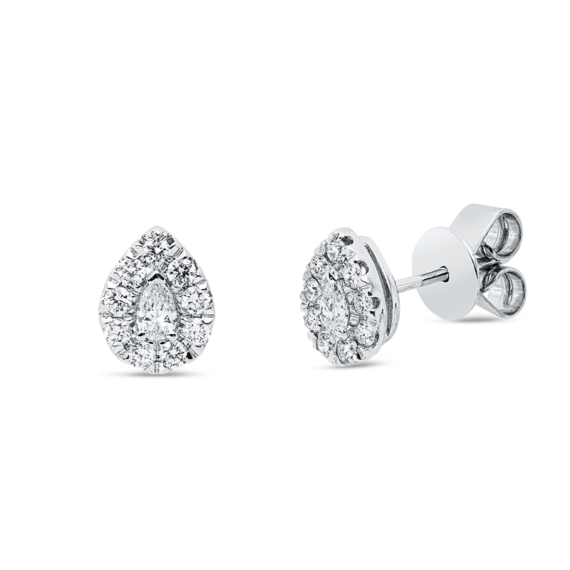 Ohrstecker 18 kt WG, 2 Tropfen 0,12 ct, TW-vsi, 18 Brill. 0,26 ct, TW-si