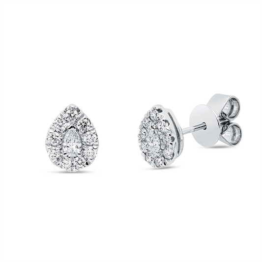 Ohrstecker 18 kt WG, 2 Tropfen 0,12 ct, TW-vsi, 18 Brill. 0,26 ct, TW-si