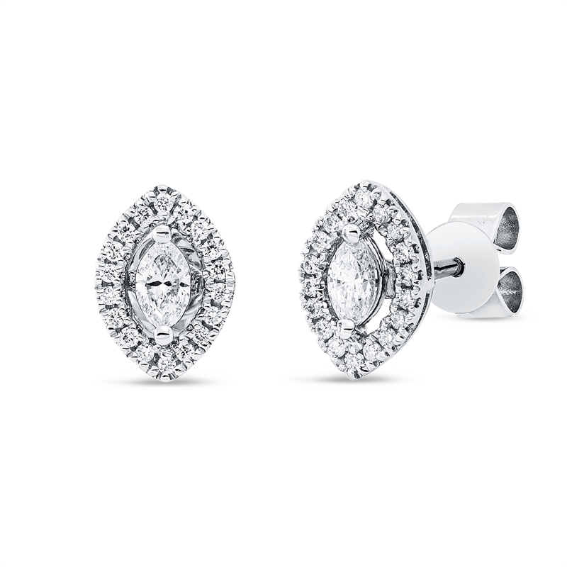 Ohrstecker 18 kt WG, 2 Nav. 0,18 ct, TW-vsi, 36 Brill. 0,10 ct, TW-si
