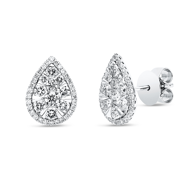 Ohrstecker 950 Pt WG+P950, 4 Brill. 0,08 ct, TW-si, 14 Brill. 0,60 ct, TW-si, 62 Brill. 0,37 ct, TW-si