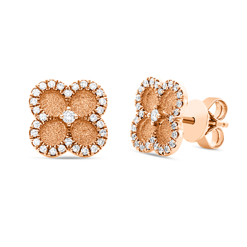 Ohrstecker 18 kt RG, 2 Brill. 0,05 ct, TW-si, 56 Brill. 0,25 ct, TW-si