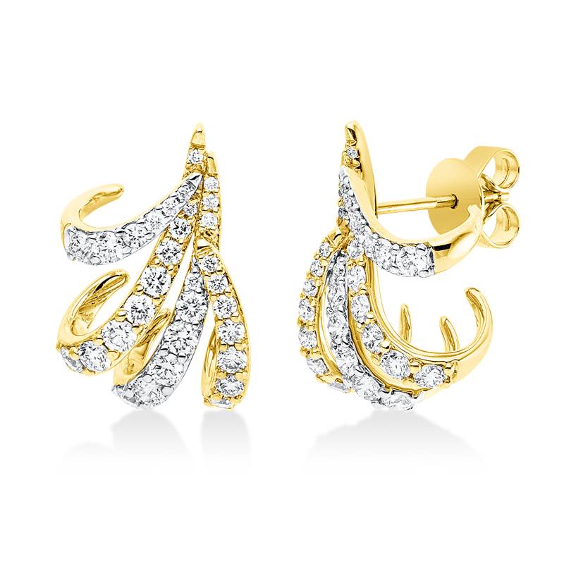 Ohrstecker 18 kt GG, Fassung rhodiniert, 30 Brill. 0,73 ct, TW-si, 32 Brill. 0,80 ct, gelb