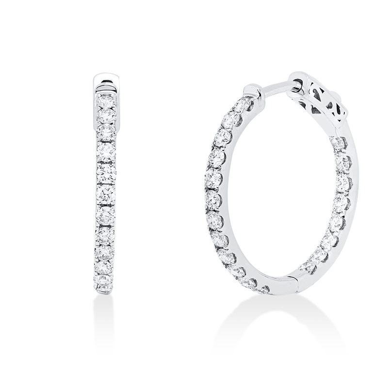 Creolen 18 kt WG, 40 Brill. 1,22 ct, F-vsi