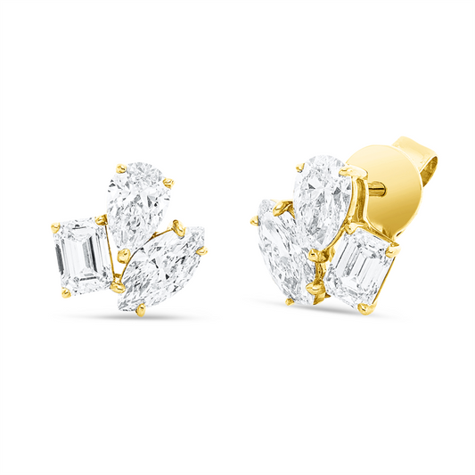 Ohrstecker 18 kt GG, 6 GIA CERTS, 2 Nav. 1,01 ct, J-vvs2, 4 Fant-Schl  2,03 ct, J-vs2