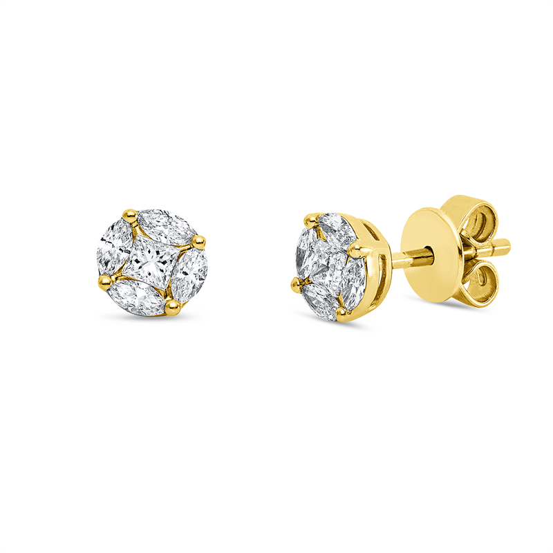 Ohrstecker 18 kt GG, 2 Princ. 0,21 ct, TW-vsi, 8 Nav. 0,37 ct, TW-vsi