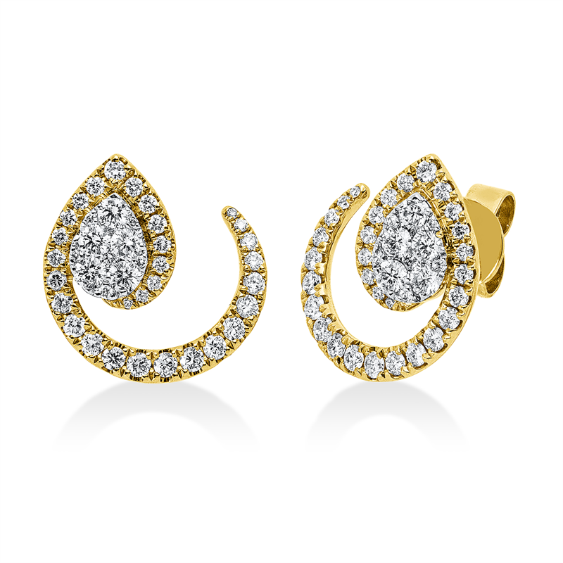 Ohrstecker 18 kt GG, Fassung rhodiniert, 28 Brill. 0,43 ct, TW-si, 10 Brill. 0,34 ct, TW-si, 46 Brill. 0,23 ct, TW-si