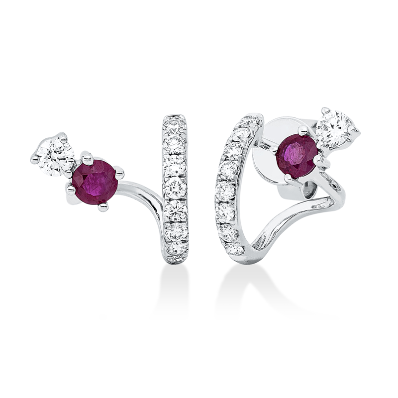 Ohrstecker 18 kt WG, 2 Brill. 0,21 ct, TW-si, 16 Brill. 0,31 ct, TW-si, 2 Rubine 0,47 ct rot