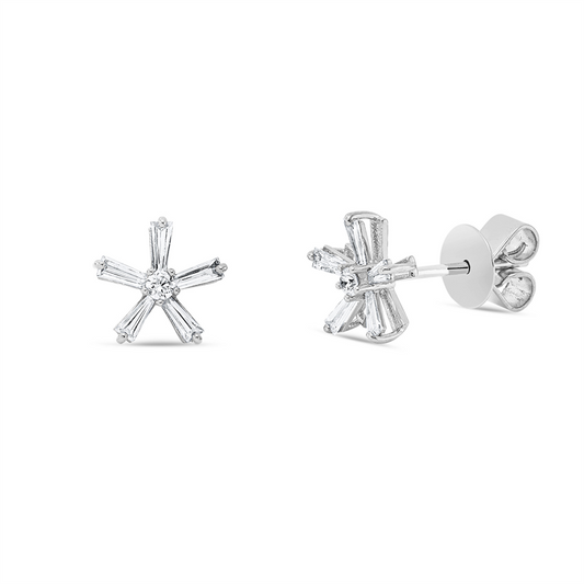 Ohrstecker 18 kt WG, 10 Trap. 0,32 ct, TW-si, 2 Brill. 0,05 ct, TW-si