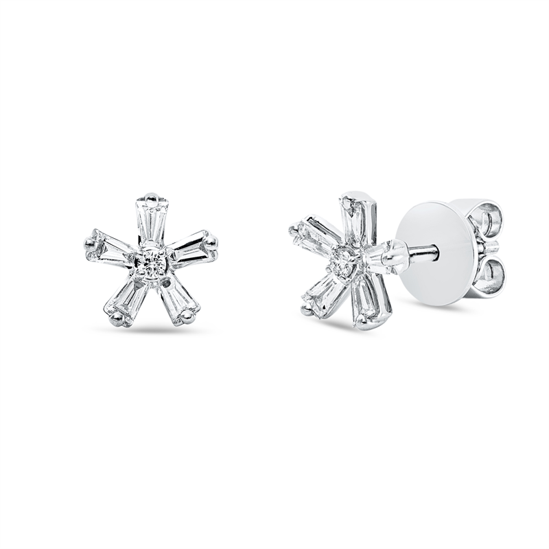 Ohrstecker 18 kt WG, 2 Brill. 0,04 ct, TW-pi, 10 Trap. 0,32 ct, TW-pi