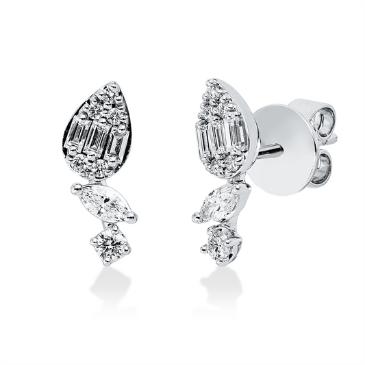 Ohrstecker 18 kt WG, 12 Brill. 0,11 ct, TW-pi, 2 Nav. 0,10 ct, TW-pi, 6 Bag. 0,11 ct, TW-pi