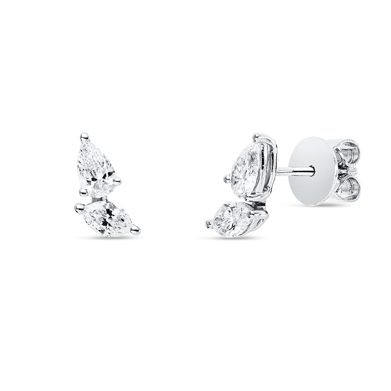 Ohrstecker 18 kt WG, 2 Nav. 0,40 ct, TW-si, 2 Tropfen 0,43 ct, TW-si
