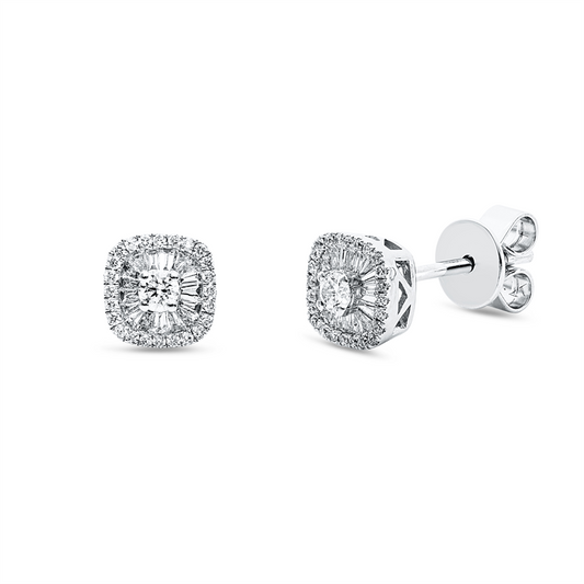 Ohrstecker 18 kt WG, 2 Brill. 0,13 ct, TW-si, 48 Brill. 0,11 ct, TW-si, 34 Trap. 0,14 ct, TW-vsi/si