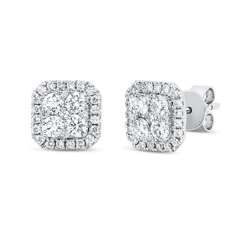 Ohrstecker 18 kt WG, 2 Brill. 0,05 ct, 40 Brill. 0,28 ct, 8 Brill. 0,03 ct, 8 Brill. 0,79 ct, TW-si