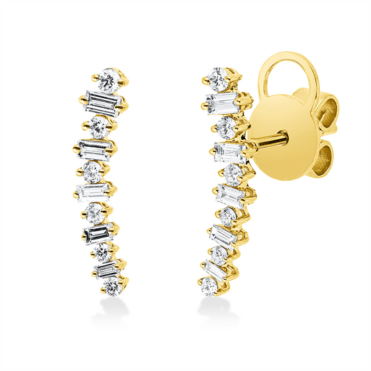 Ohrstecker 18 kt GG, 10 Bag. 0,27 ct, TW-vsi/si, 2 Brill. 0,05 ct, TW-si, 10 Brill. 0,17 ct, TW-si