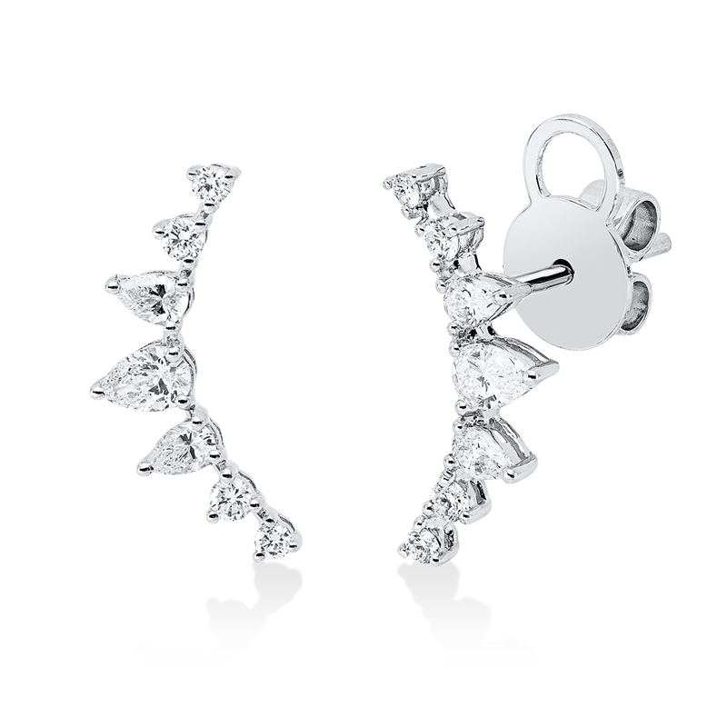 Ohrstecker 18 kt WG, 4 Tropfen 0,20 ct, TW-vsi, 8 Brill. 0,15 ct, TW-si, 2 Tropfen 0,20 ct, TW-vsi