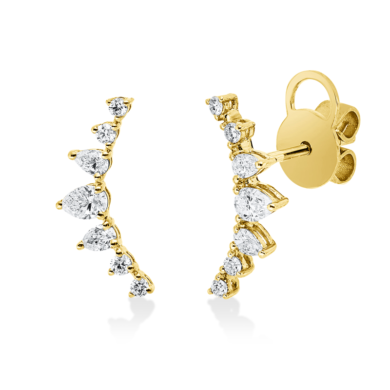 Ohrstecker 18 kt GG, 4 Tropfen 0,19 ct, TW-vsi, 8 Brill. 0,15 ct, TW-si, 2 Tropfen 0,26 ct, TW-vsi
