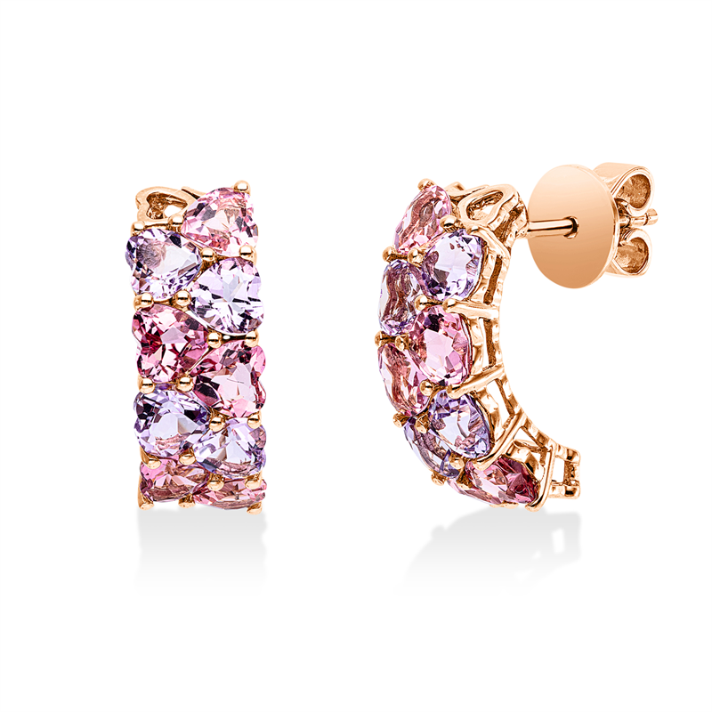 Ohrstecker 18 kt RG, 10 Turmalin 2,30 ct pink, 8 Amethyste 1,90 ct pink