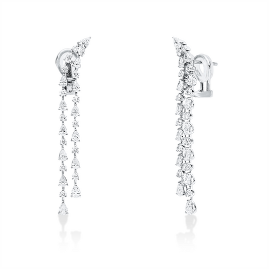 Ohrschmuck 18 kt WG, 6 Tropfen 0,75 ct, F-vsi/si, 22 Tropfen 1,69 ct, F-vsi/si, 26 Brill. 1,00 ct, F-vsi/si