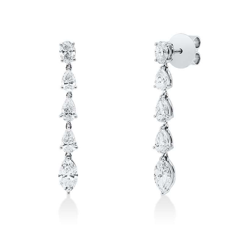 Ohrschmuck 18 kt WG, 2 Nav. 1,08 ct, TW-vsi, 2 Oval 0,53 ct, TW-vsi, 6 Tropfen 1,46 ct, TW-vsi