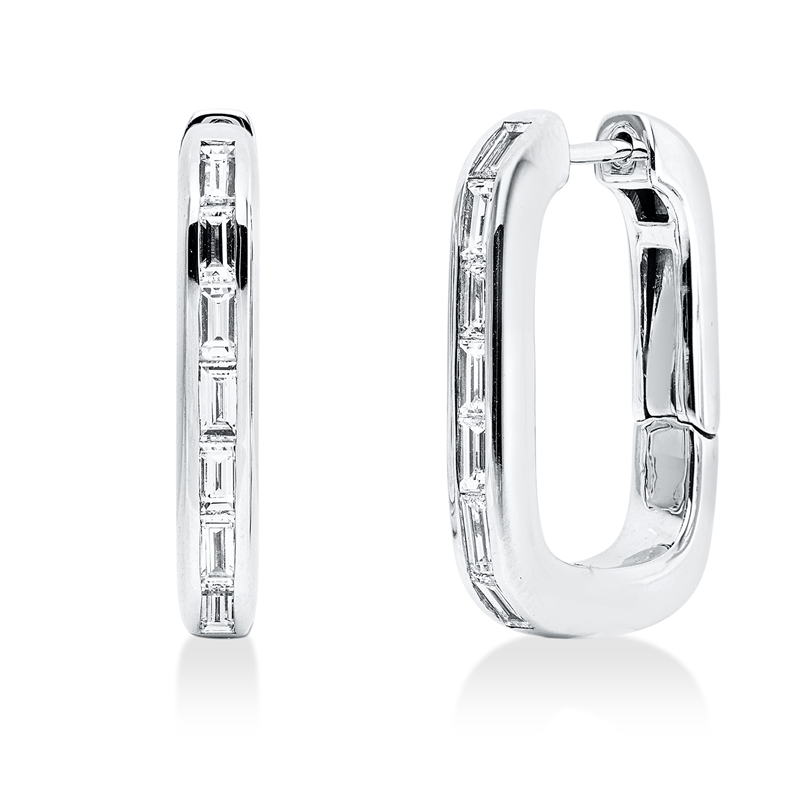 Creolen 18 kt WG, 14 Bag. 1,14 ct, TW-vsi