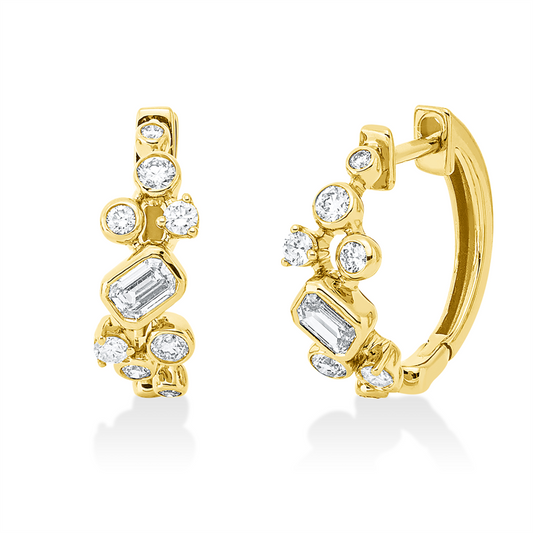Creolen 18 kt GG, 2 Sm.schliff 0,26 ct, TW-si, 16 Brill. 0,35 ct, TW-si