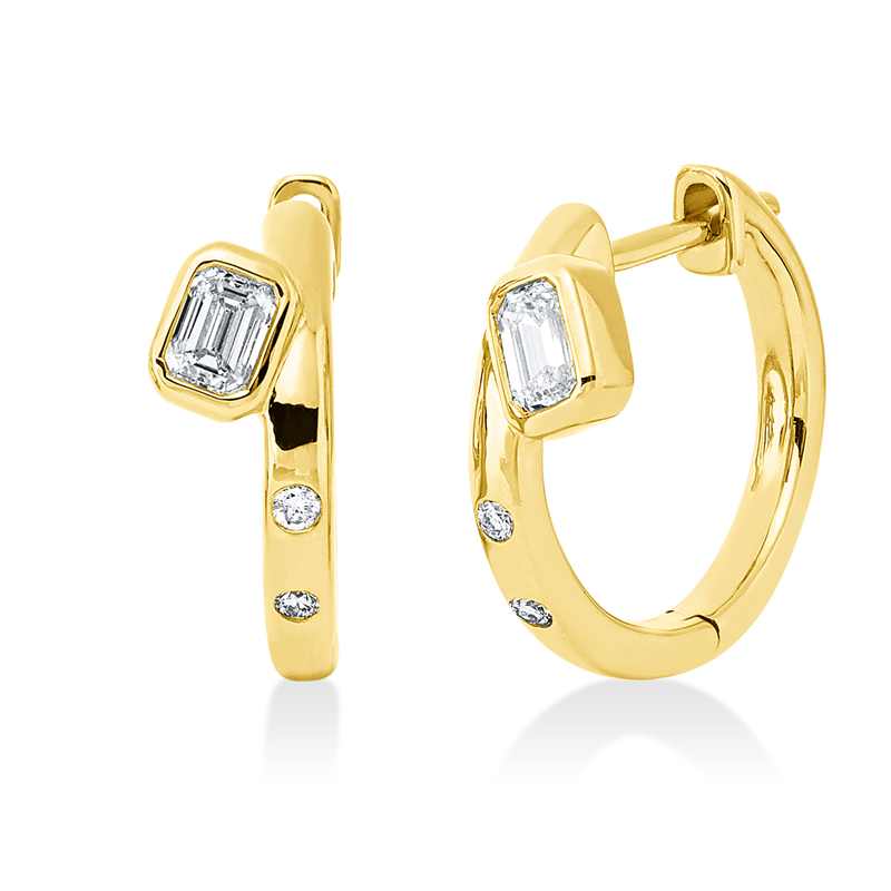 Creolen 18 kt GG, 2 Sm.schliff 0,38 ct, TW-si, 4 Brill. 0,05 ct, TW-si