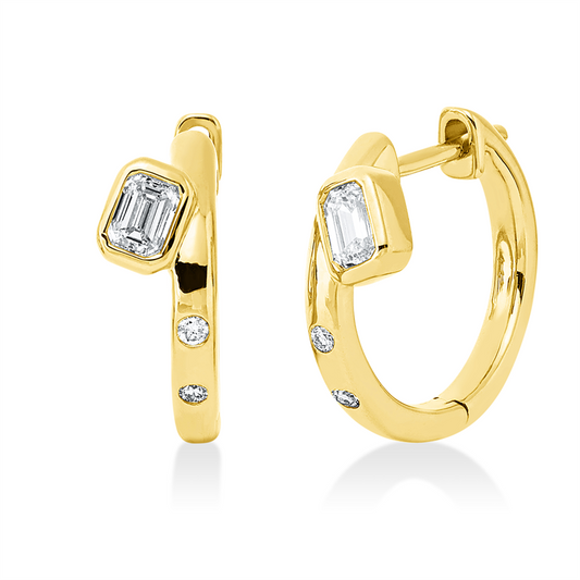 Creolen 18 kt GG, 2 Sm.schliff 0,38 ct, TW-si, 4 Brill. 0,05 ct, TW-si