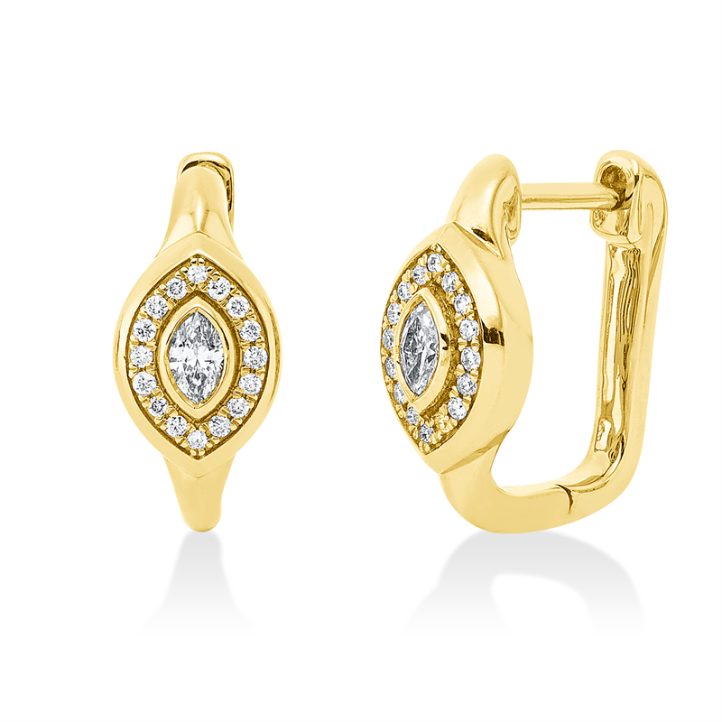 Creolen 18 kt GG, 2 Nav. 0,17 ct, TW-si, 32 Brill. 0,11 ct, TW-si