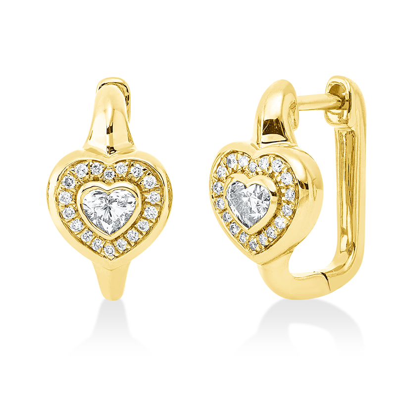 Creolen 18 kt GG, 2 Herzschl. 0,37 ct, TW-si, 36 Brill. 0,13 ct, TW-si