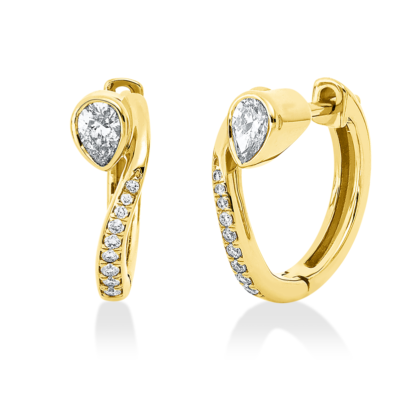 Creolen 18 kt GG, 2 Tropfen 0,30 ct, TW-si, 18 Brill. 0,10 ct, TW-si