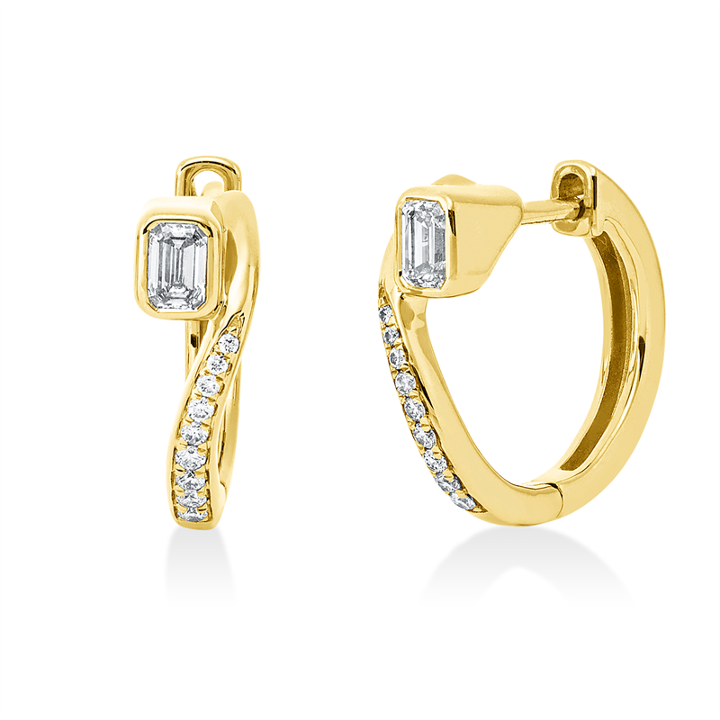 Creolen 18 kt GG, 2 Sm.schliff 0,27 ct, TW-si, 18 Brill. 0,10 ct, TW-si