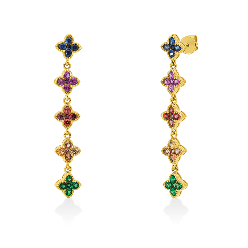 Ohrstecker 18 kt GG, 50 Saphire 1,57 ct multicolor