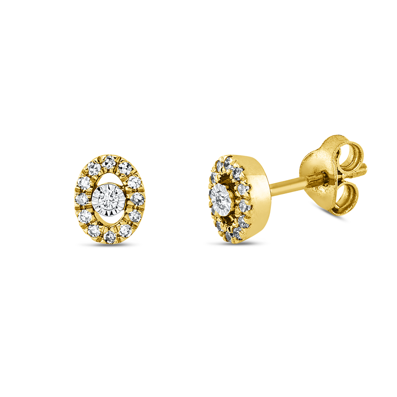 Ohrstecker 18 kt GG, Fassung rhodiniert, 2 Brill. 0,02 ct, TW-si, 24 Dia. 0,10 ct, TW-si