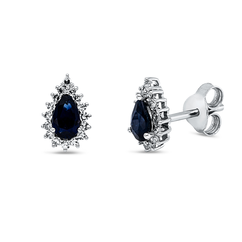 Ohrstecker 18 kt WG, 32 Dia. 0,16 ct, TW-si, 2 Saphire 0,52 ct blau